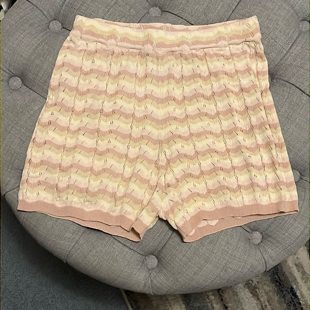 Free People Intimately Free Chevon Pink Beige and Cream Knitted Shorts